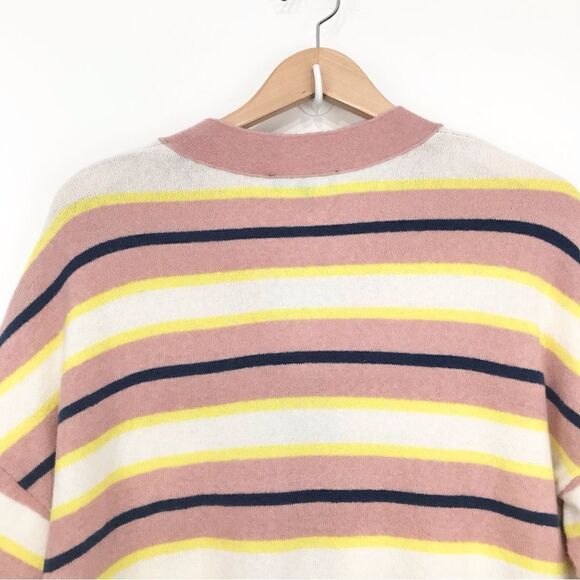 Ann Taylor Pink Navy Yellow Striped Knit Boyfriend Cardigan Sweater - Picture 10 of 16